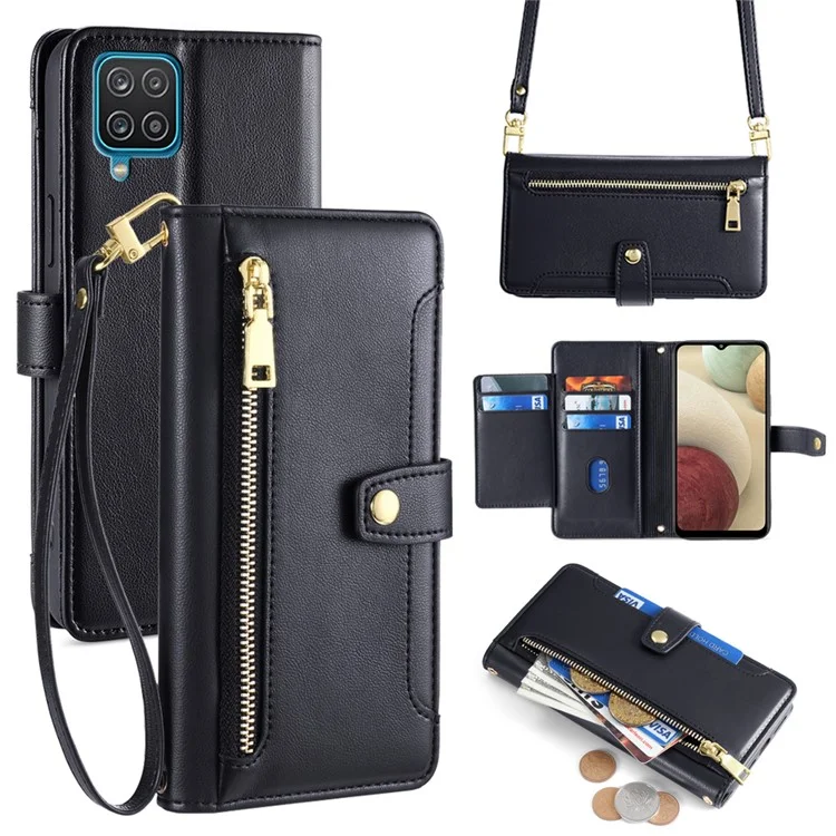 Étui magnétique pour Samsung Galaxy A12 Étui de protection en cuir PU - Noir