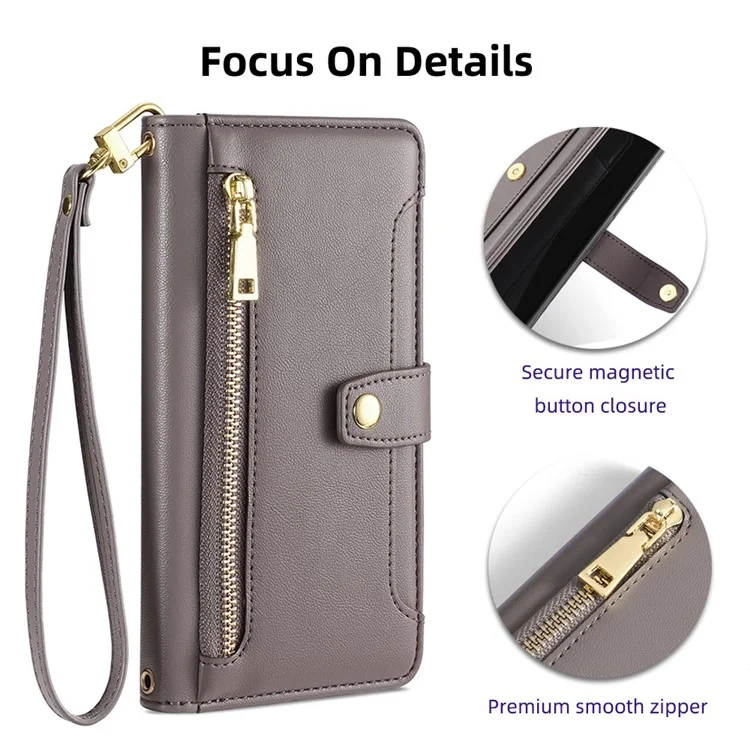 For Samsung Galaxy A12 Magnetic Case Shock Absorbing PU Leather Phone Cover - Grey
