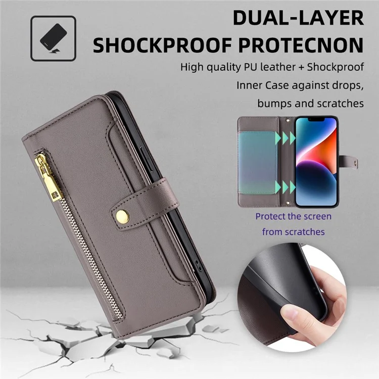 For Samsung Galaxy A12 Magnetic Case Shock Absorbing PU Leather Phone Cover - Grey