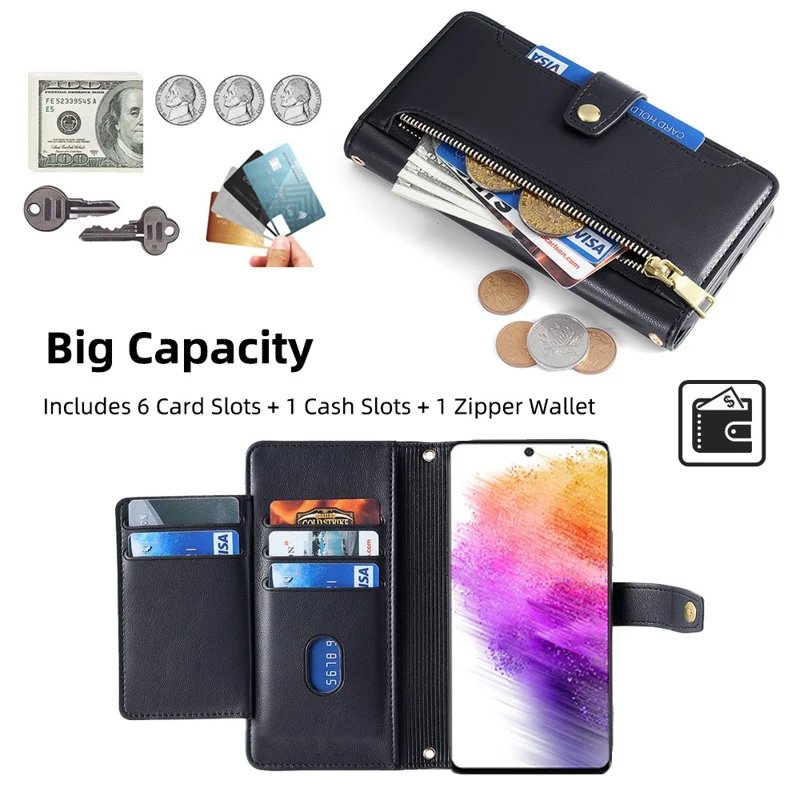 Para Samsung Galaxy A73 5G Capa Magnética 6 Porta-cartões Suporte de Telefone - Preto