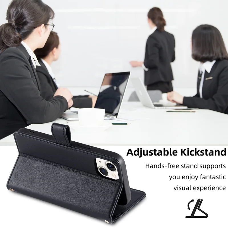 For Samsung Galaxy A23 5G (Global Version) Magnetic Phone Case PU Leather Stand Cover with Wrist Strap - Black