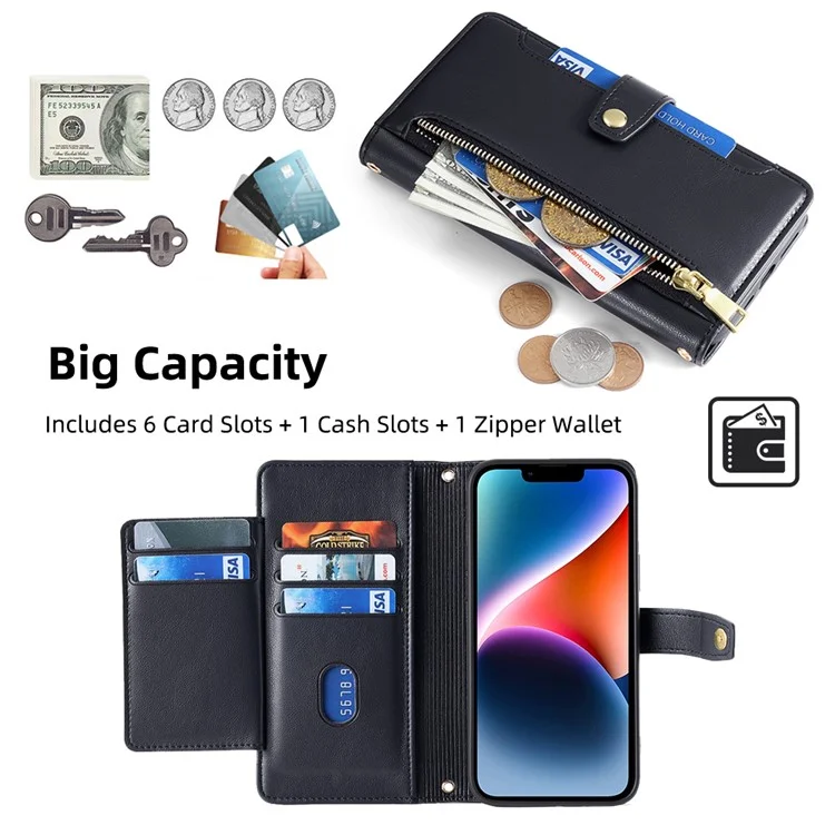 For iPhone 13 6.1 inch Case Drop-resistant Leather Flip Stand Phone Protector - Black