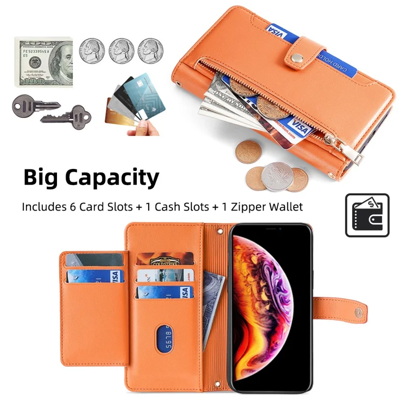 For iPhone 11 Pro Max Cell Phone Case Magnetic Closure PU Leather Cover - Orange
