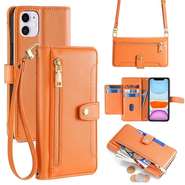 Für iPhone 11 Case Anti-Kratzer Wallet Phone Cover mit Magnetverschluss - Orange