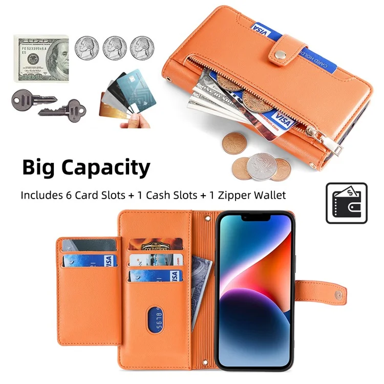 Für iPhone 11 Case Anti-Kratzer Wallet Phone Cover mit Magnetverschluss - Orange