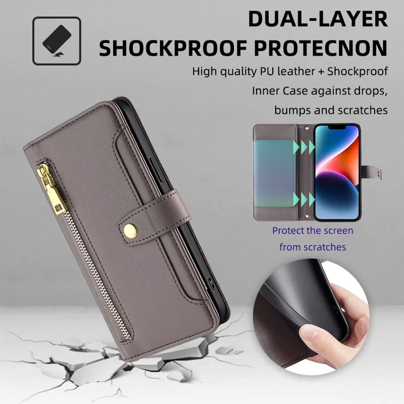 For Xiaomi Redmi Note 11 Pro 4G (Mediatek) / Note 11 Pro 5G (Qualcomm) / Note 12 Pro 4G Case PU Leather Phone Cover - Grey