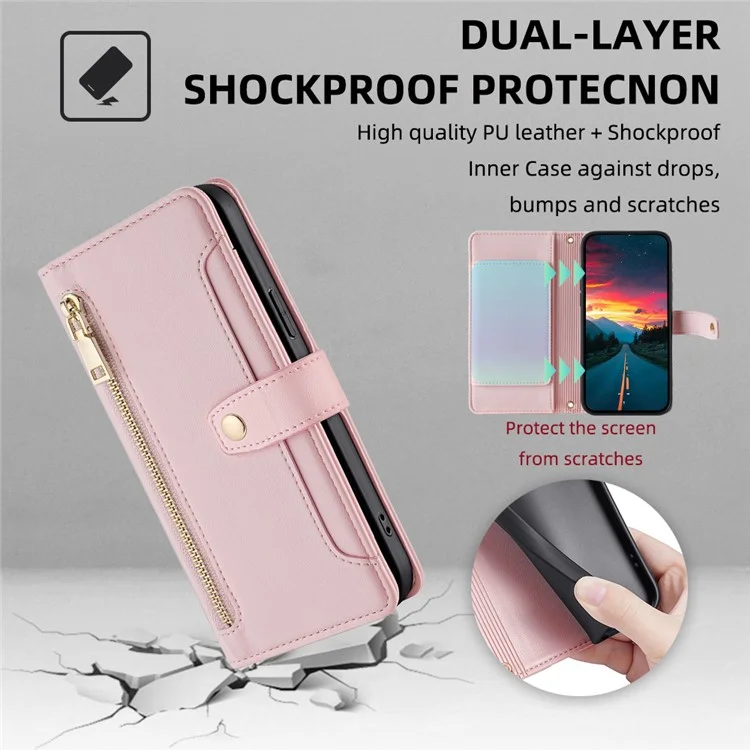 For Xiaomi Redmi Note 11 Pro / Note 11 Pro+ 5G Leather Case Zipper Pocket Crossbody Phone Cover - Pink