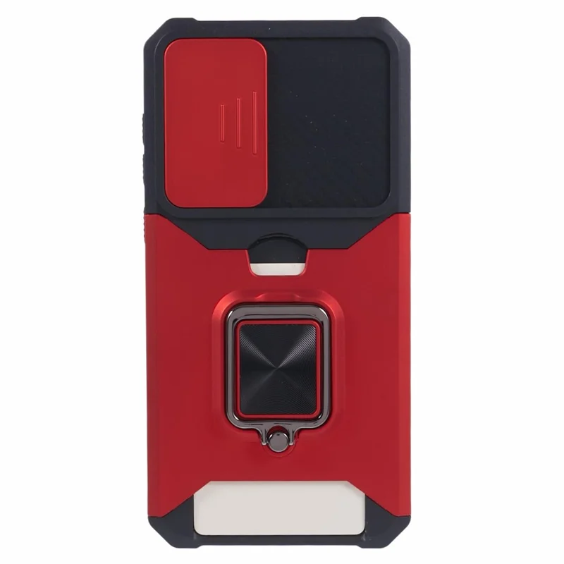 For Samsung Galaxy A55 5G Case PC+TPU Card Holder Phone Kickstand Cover with Slide Lens Lid - Red