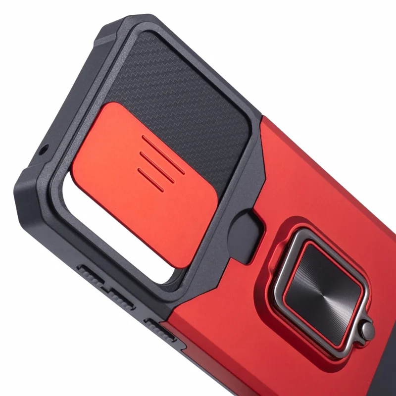 For Samsung Galaxy A55 5G Case PC+TPU Card Holder Phone Kickstand Cover with Slide Lens Lid - Red
