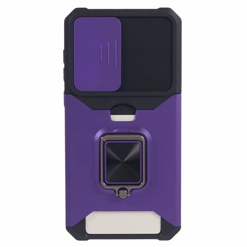 For Samsung Galaxy A55 5G Case PC+TPU Card Holder Phone Kickstand Cover with Slide Lens Lid - Purple