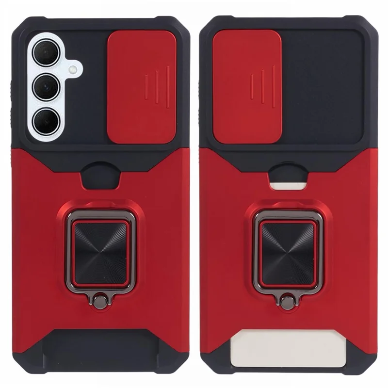 Funda con soporte y tapa para objetivo para Samsung Galaxy A35 5G - Rojo