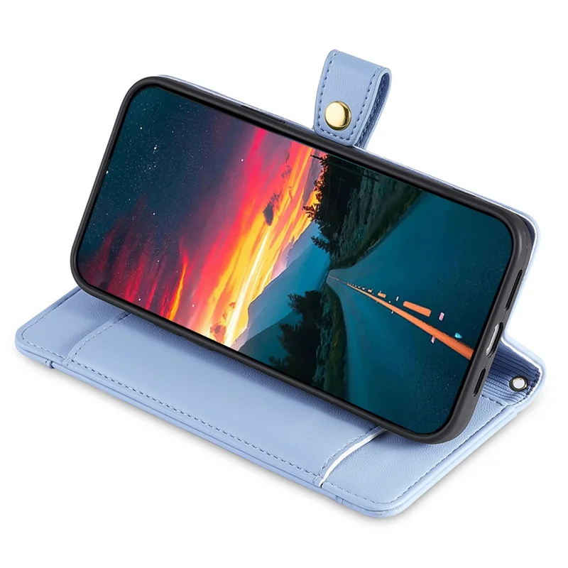 For Oppo A57 4G Case Leather Wallet Phone Cover with Zipper Pocket and Straps - Blue