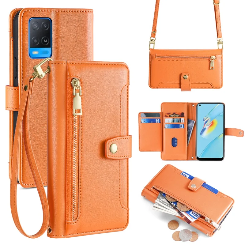 Per Oppo A54 4G Custodia Portafoglio in Pelle Borsa per Telefono con Più Slot per Schede - Arancione