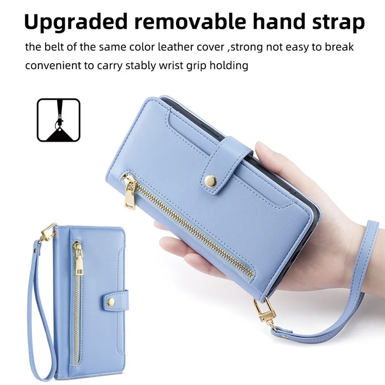 Para Oppo A38 4G / A18 4G Case Slots de Cartão Carteira de Couro Capa de Telefone com 2 Alças - Azul