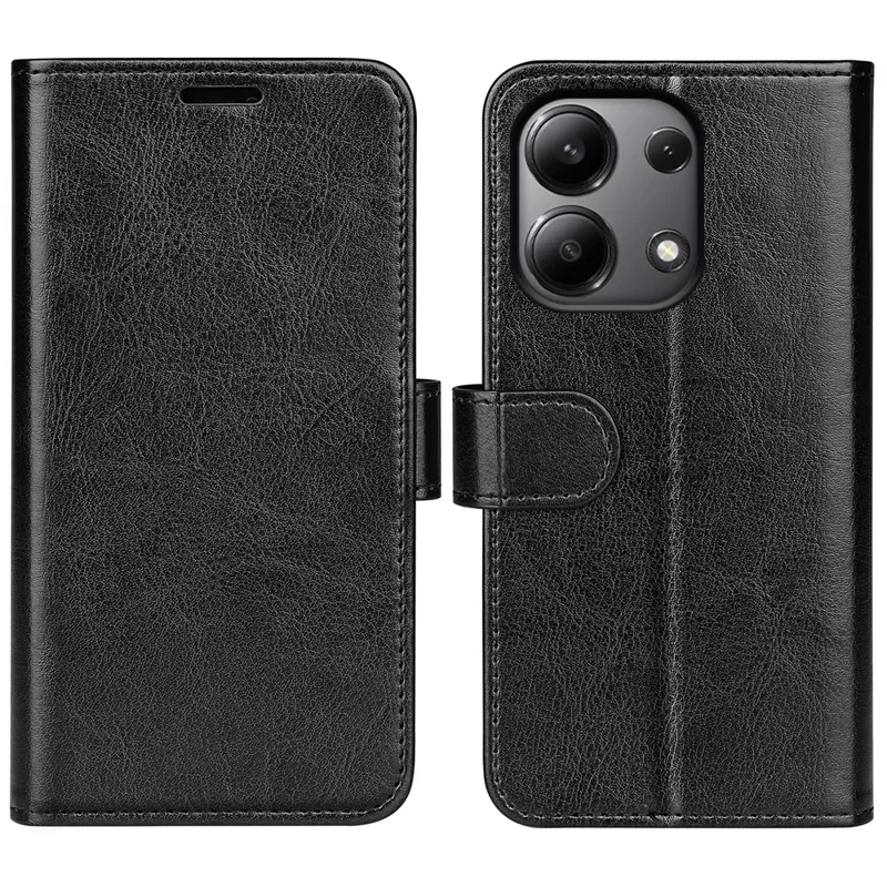 For Xiaomi Redmi Note 13 4G Case Crazy Horse Texture Leather Phone Cover - Black