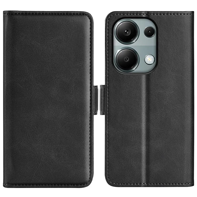 For Xiaomi Redmi Note 13 Pro 4G / Poco M6 Pro 4G Leather Wallet Phone Case Dual Magnetic Clasp - Black