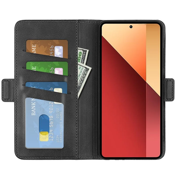 For Xiaomi Redmi Note 13 Pro 4G / Poco M6 Pro 4G Leather Wallet Phone Case Dual Magnetic Clasp - Black