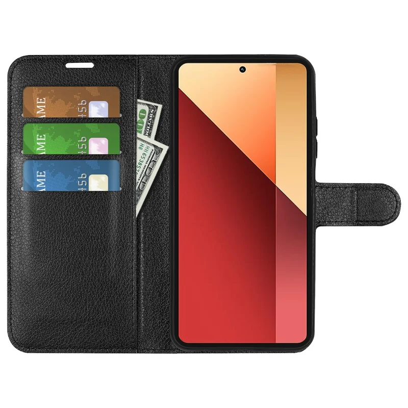 For Xiaomi Redmi Note 13 Pro 4G / Poco M6 Pro 4G Case Litchi Texture Leather Phone Cover with Wallet - Black