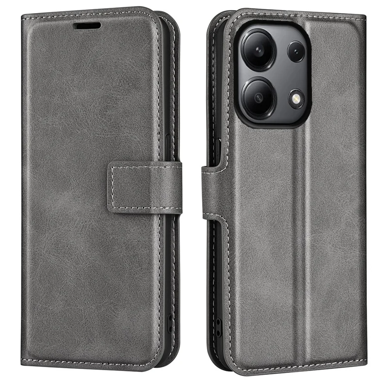 For Xiaomi Redmi Note 13 4G Leather Wallet Case Flip Phone Cover Magnetic Clasp - Grey