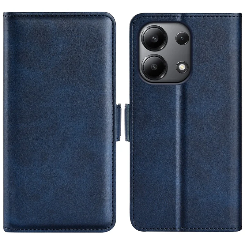 For Xiaomi Redmi Note 13 4G Cell Phone Case Dual Magnetic Clasp Leather Protective Cover - Blue