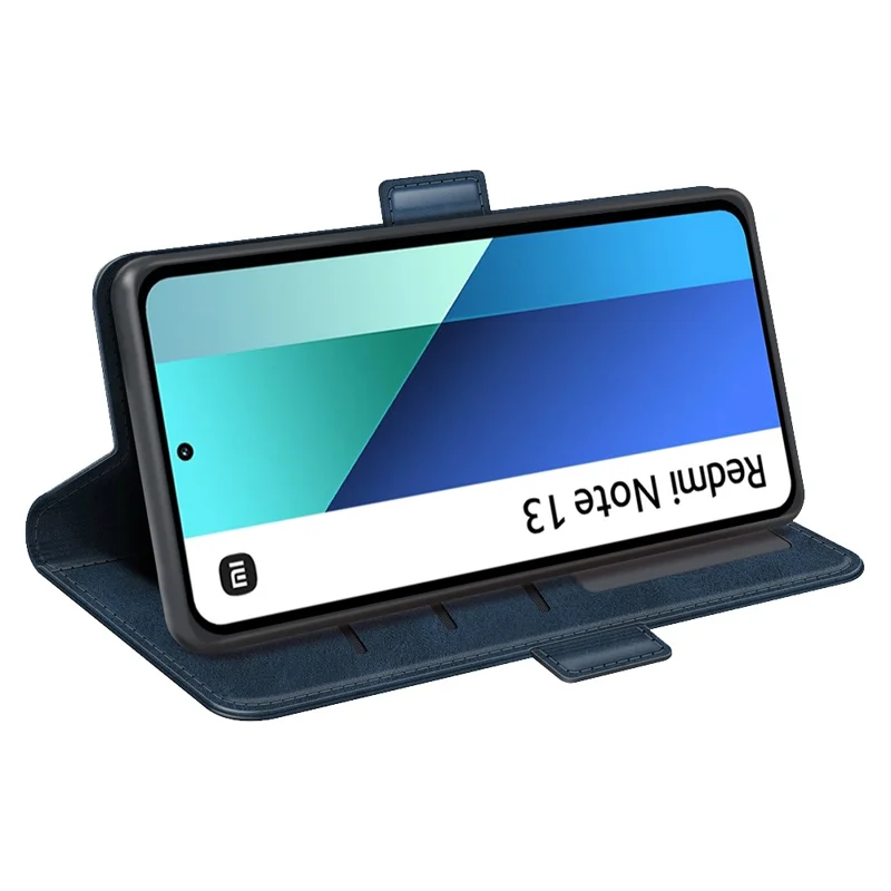 For Xiaomi Redmi Note 13 4G Cell Phone Case Dual Magnetic Clasp Leather Protective Cover - Blue