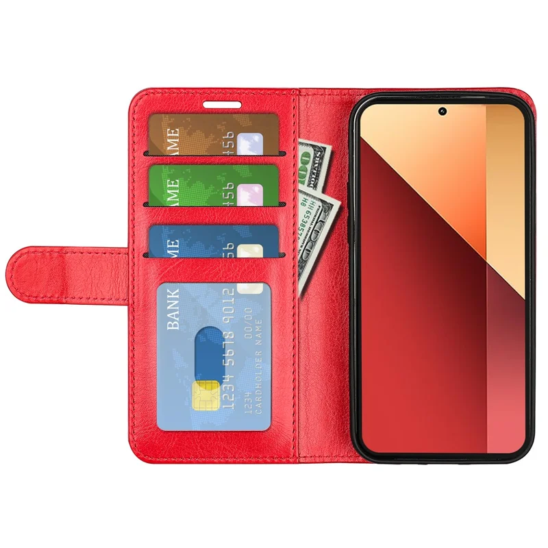 For Xiaomi Redmi Note 13 Pro 4G / Poco M6 Pro 4G Leather Flip Phone Case Crazy Horse Texture - Red