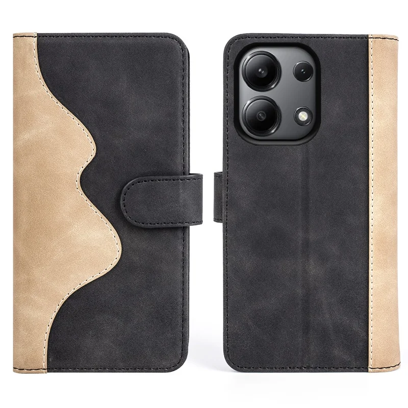 For Xiaomi Redmi Note 13 4G Case Leather Wallet Phone Cover Color Splicing - Black