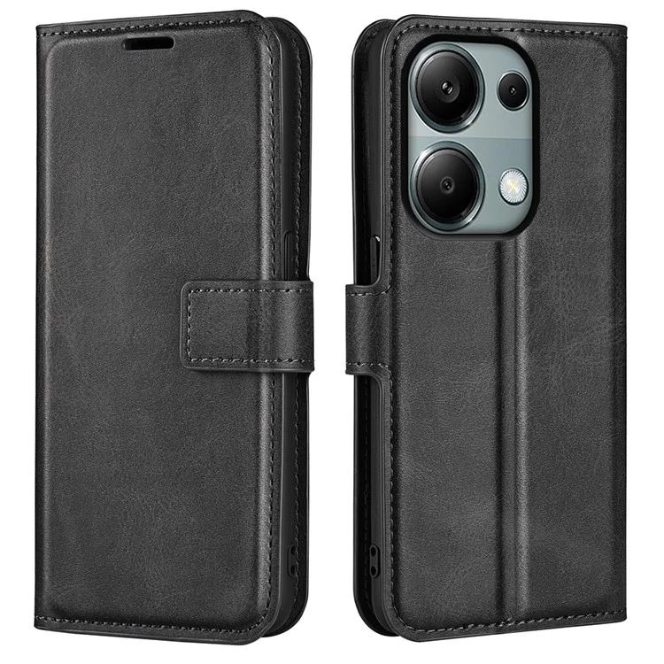 For Xiaomi Redmi Note 13 Pro 4G / Poco M6 Pro 4G Cover Magnetic Clasp PU Leather Folio Flip Phone Wallet Case - Black