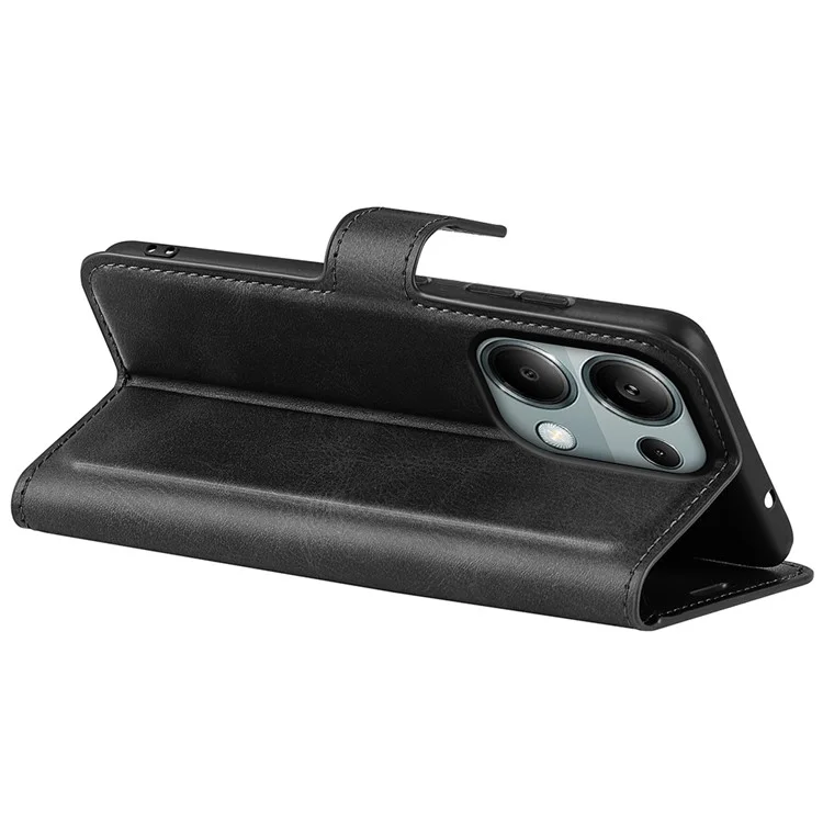 For Xiaomi Redmi Note 13 Pro 4G / Poco M6 Pro 4G Cover Magnetic Clasp PU Leather Folio Flip Phone Wallet Case - Black