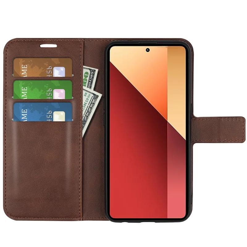 For Xiaomi Redmi Note 13 Pro 4G / Poco M6 Pro 4G Cover Magnetic Clasp PU Leather Folio Flip Phone Wallet Case - Brown