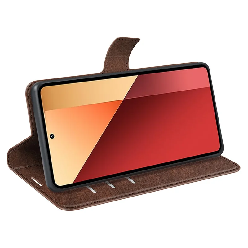For Xiaomi Redmi Note 13 Pro 4G / Poco M6 Pro 4G Cover Magnetic Clasp PU Leather Folio Flip Phone Wallet Case - Brown