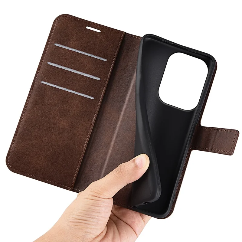 For Xiaomi Redmi Note 13 Pro 4G / Poco M6 Pro 4G Cover Magnetic Clasp PU Leather Folio Flip Phone Wallet Case - Brown