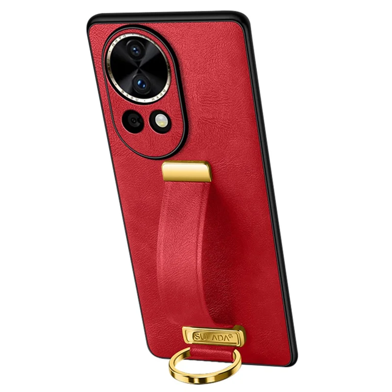 SULADA Fashion Series for Huawei nova 12 5G Phone Case Kickstand Cover Retractable Hand Strap - Red