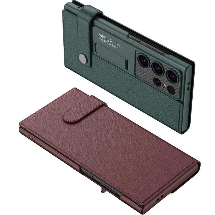 GKK Para Samsung Galaxy S24 Ultra Case Leather Scratch-proof Phone Cover com Suporte Oculto - Preto