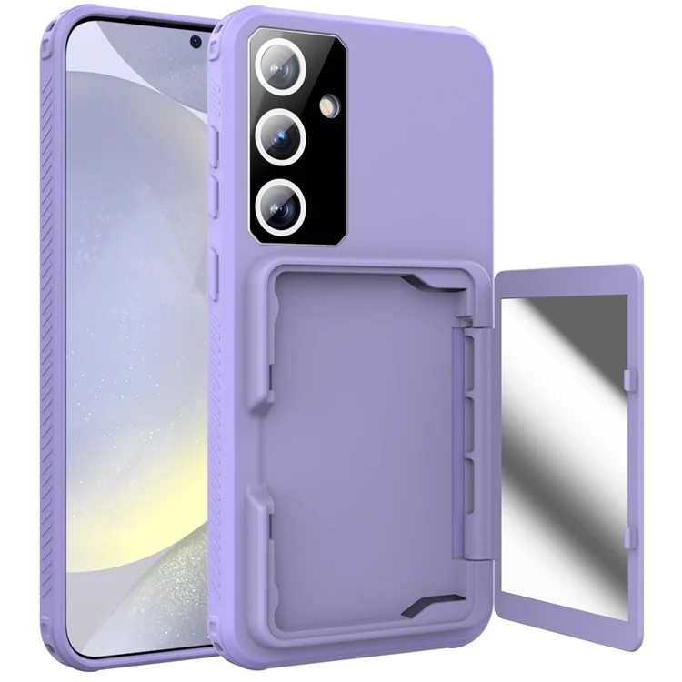 For Samsung Galaxy S24+ Case Drop-proof Makeup Mirror Phone Back Cover with Card Holder - Light Purple