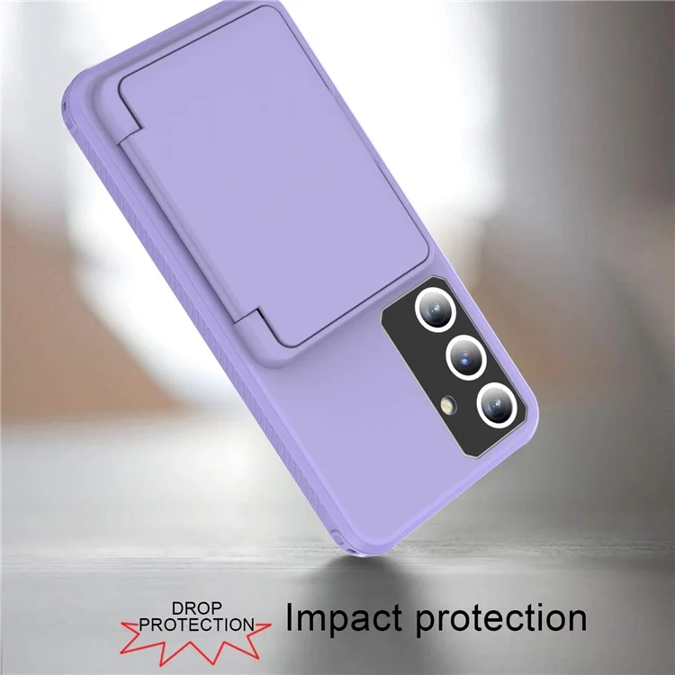 For Samsung Galaxy S24+ Case Drop-proof Makeup Mirror Phone Back Cover with Card Holder - Light Purple