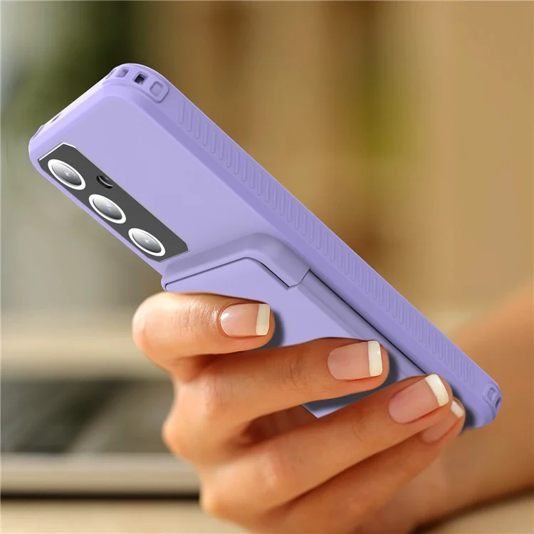 For Samsung Galaxy S24+ Case Drop-proof Makeup Mirror Phone Back Cover with Card Holder - Light Purple