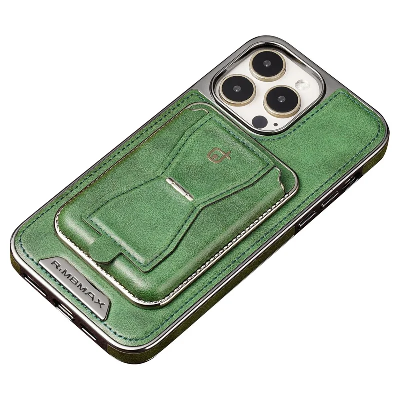 RMBMAX For iPhone 15 Pro Case TPU+PU Leather Phone Cover with Detachable Card Holder - Emerald Green