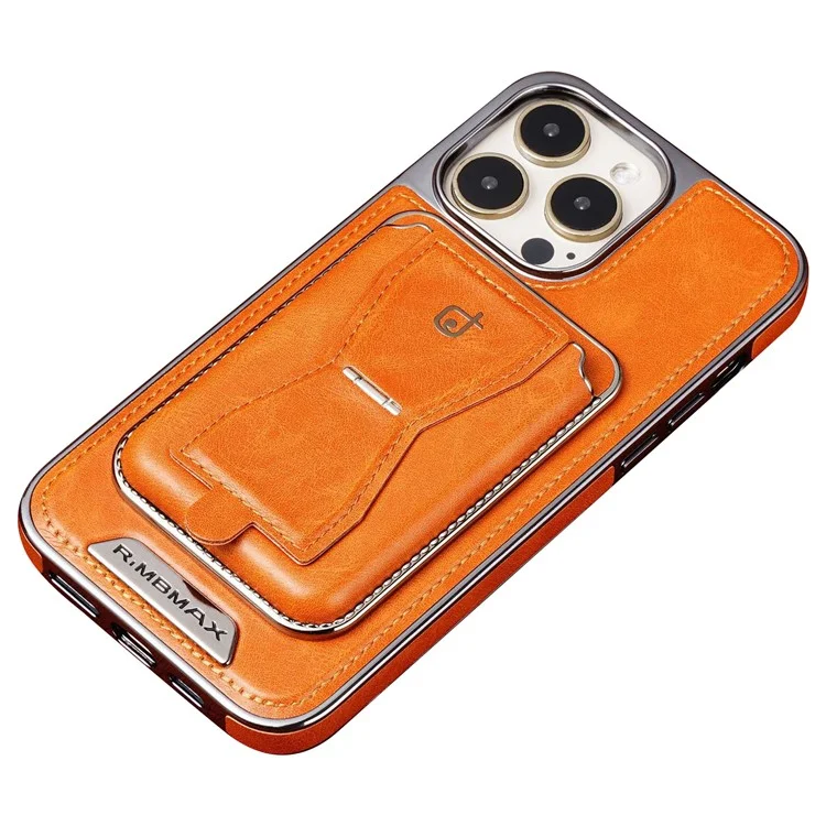 Capa RMBMAX para iPhone 14 Pro, TPU+Couro, Suporte Magnético para Cartão - Laranja