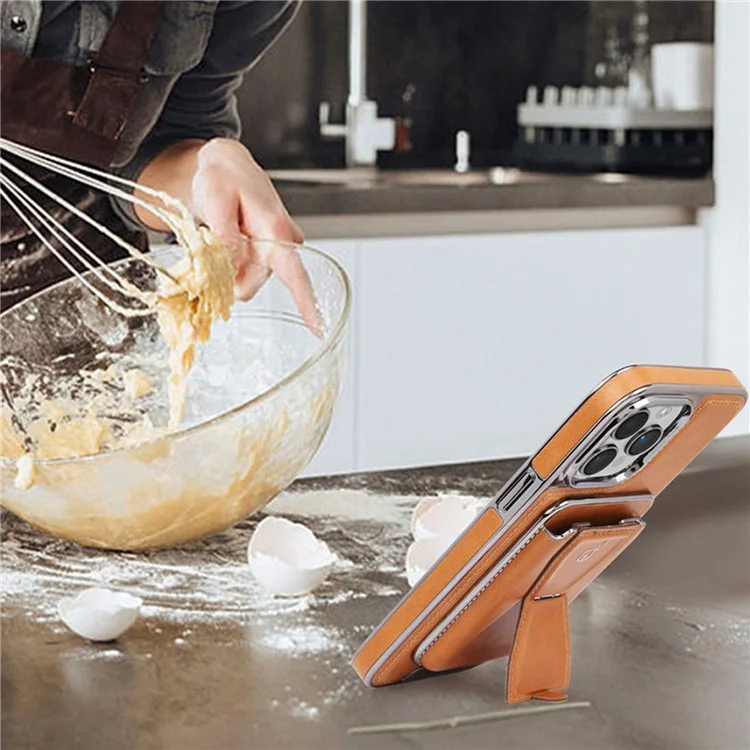 Capa RMBMAX para iPhone 14 Pro, TPU+Couro, Suporte Magnético para Cartão - Laranja