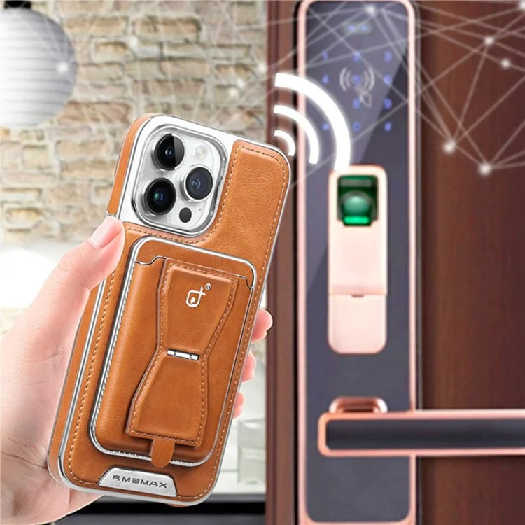 Capa RMBMAX para iPhone 14 Pro, TPU+Couro, Suporte Magnético para Cartão - Laranja