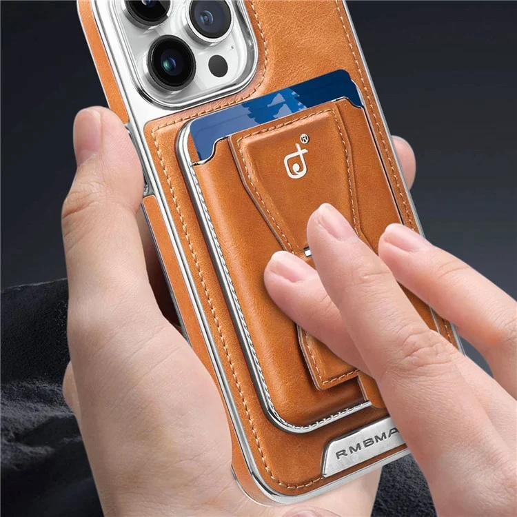 Capa RMBMAX para iPhone 14 Pro, TPU+Couro, Suporte Magnético para Cartão - Laranja