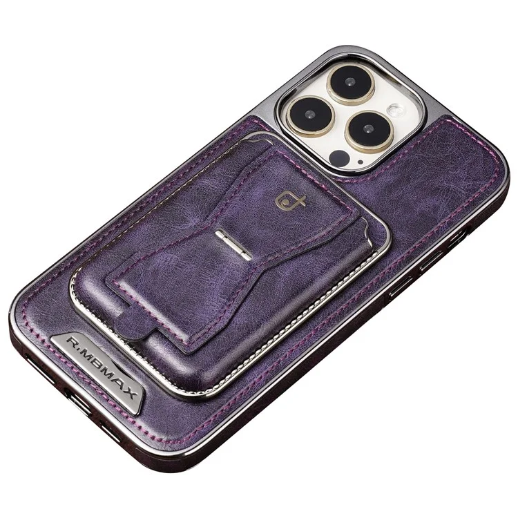 RMBMAX For iPhone 13 Pro Max 6.7 inch Case Magnetic PU Leather+TPU Phone Shell with Kickstand - Dark Violet