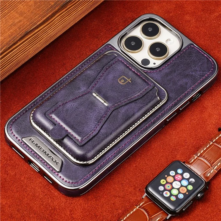 RMBMAX For iPhone 13 Pro Max 6.7 inch Case Magnetic PU Leather+TPU Phone Shell with Kickstand - Dark Violet