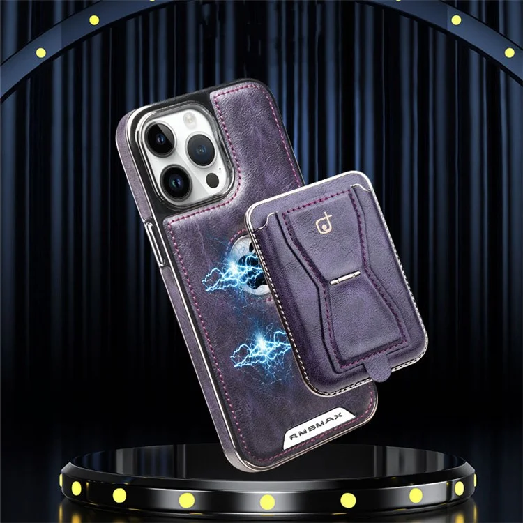 RMBMAX For iPhone 13 Pro Max 6.7 inch Case Magnetic PU Leather+TPU Phone Shell with Kickstand - Dark Violet