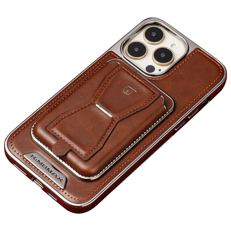 RMBMAX For iPhone 13 Pro Max 6.7 inch Case Magnetic PU Leather+TPU Phone Shell with Kickstand - Dark Brown