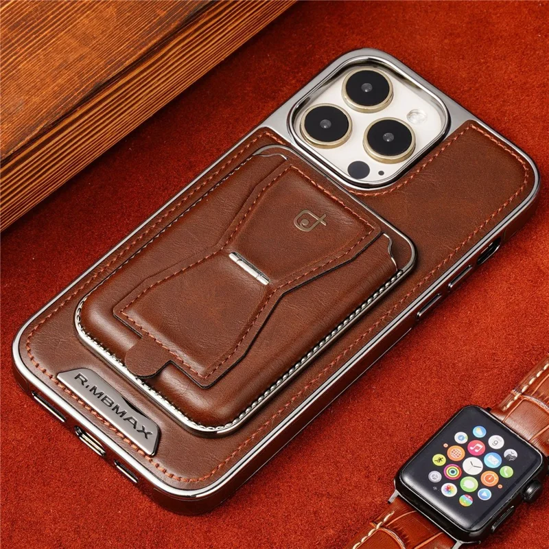 RMBMAX For iPhone 13 Pro Max 6.7 inch Case Magnetic PU Leather+TPU Phone Shell with Kickstand - Dark Brown
