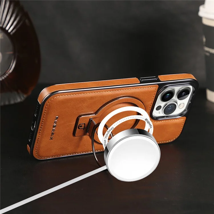 RMBMAX Für iPhone 14 Pro Elektrovergoldetes Kickstand-Magnetisches Handyhülle - Braun