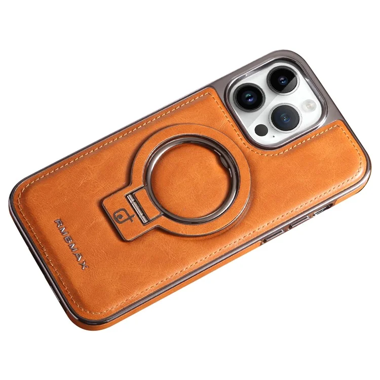 RMBMAX Shockproof Case for iPhone 15 Pro Max Electroplating Kickstand Magnetic Phone Shell - Brown