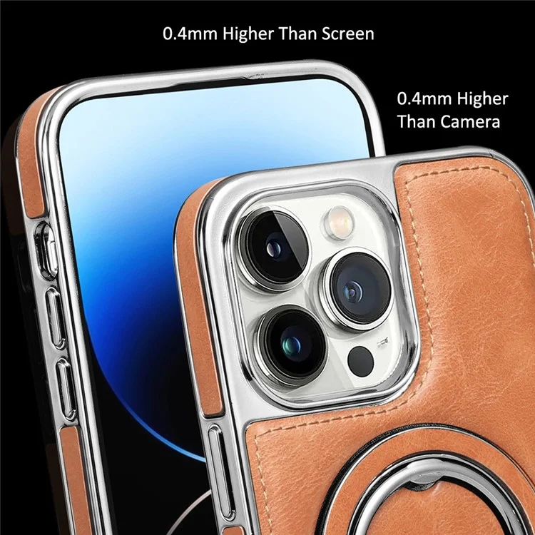 RMBMAX Shockproof Case for iPhone 15 Pro Max Electroplating Kickstand Magnetic Phone Shell - Brown